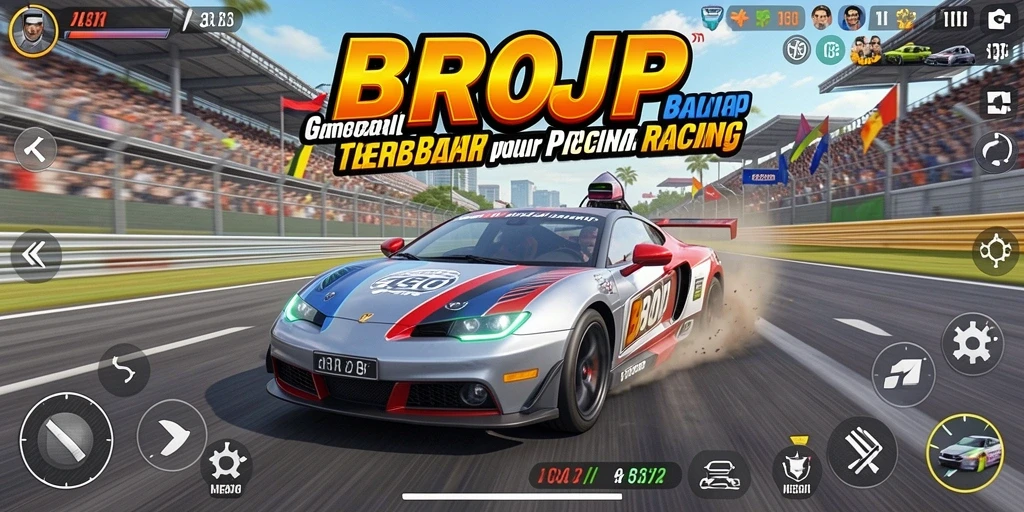 Tampilan gameplay BROJP saat balapan dengan berbagai kendaraan.