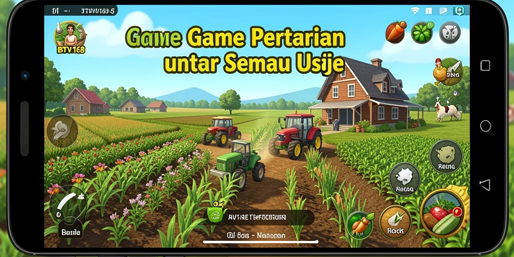 Tampilan gameplay BTV168 yang menggambarkan aktivitas pertanian yang menyenangkan.