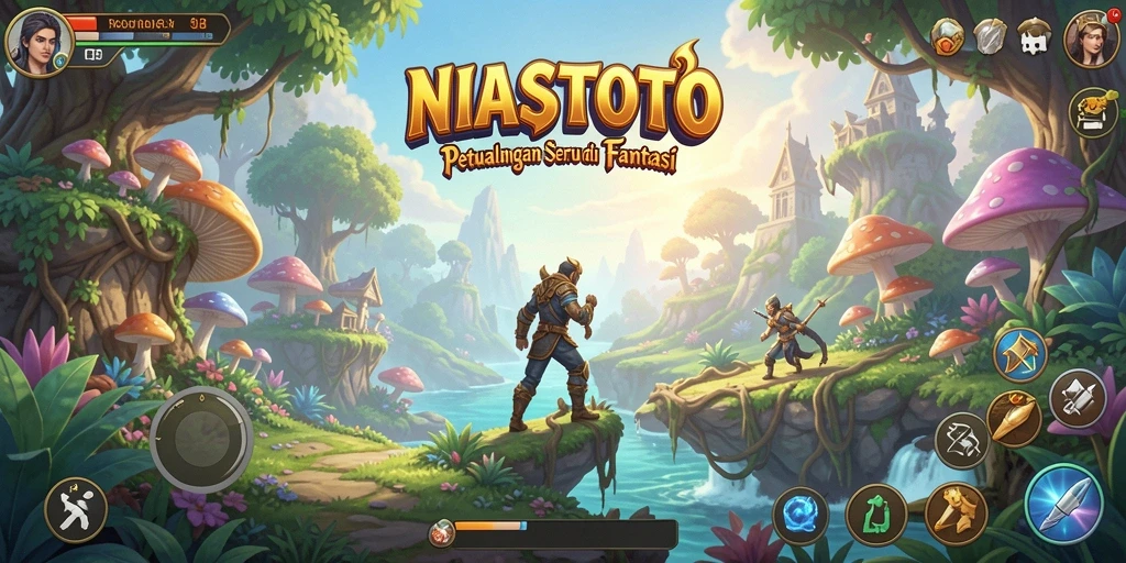 Tampilan gameplay seru dari NIASTOTO dengan karakter bertarung di dunia fantasi.