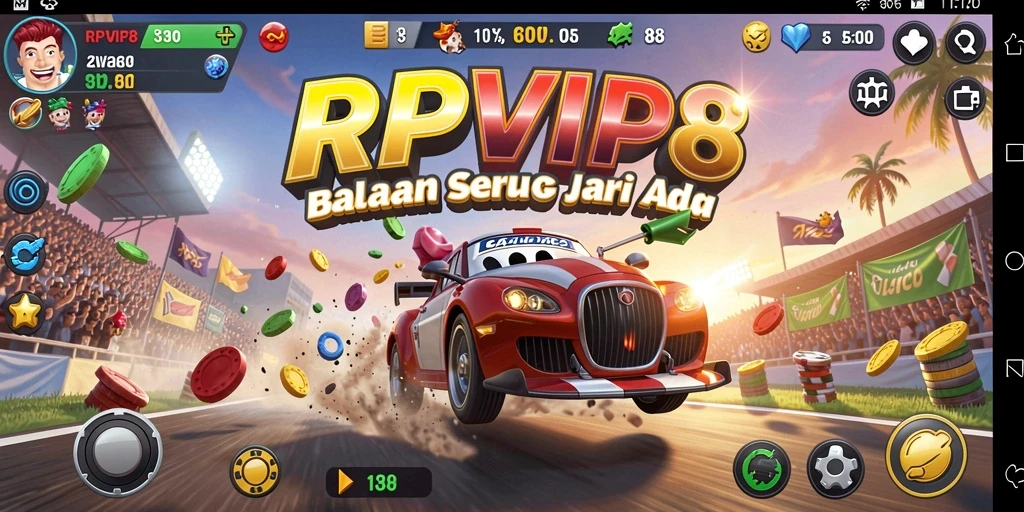 Screenshot gameplay RPVIP8 dengan balapan mendebarkan di lintasan yang menantang.