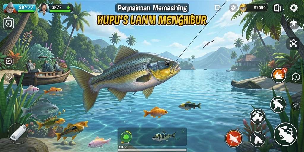 Tampilan permainan memancing yang menarik dan penuh warna dari SKY77.