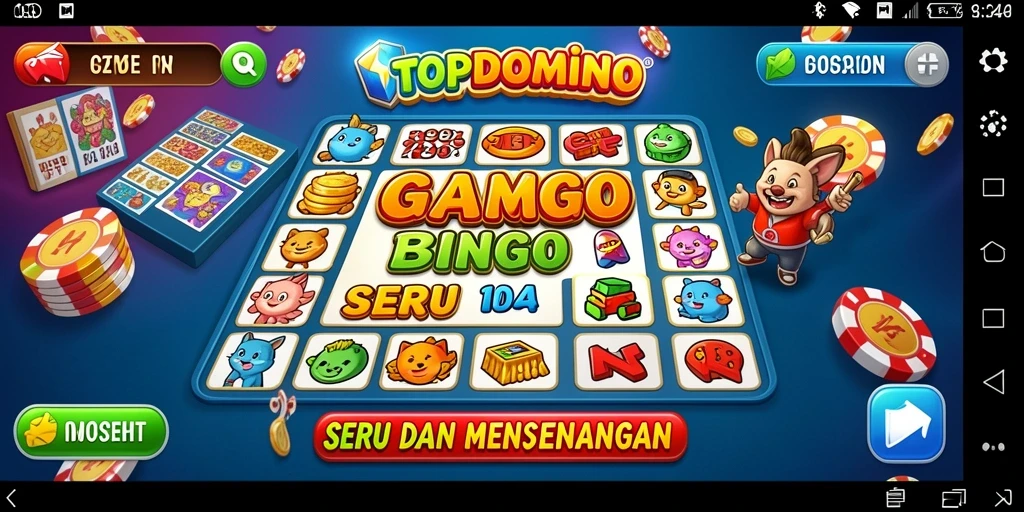 Tampilan gameplay TOPDOMINO yang menarik dengan suasana Bingo yang meriah.