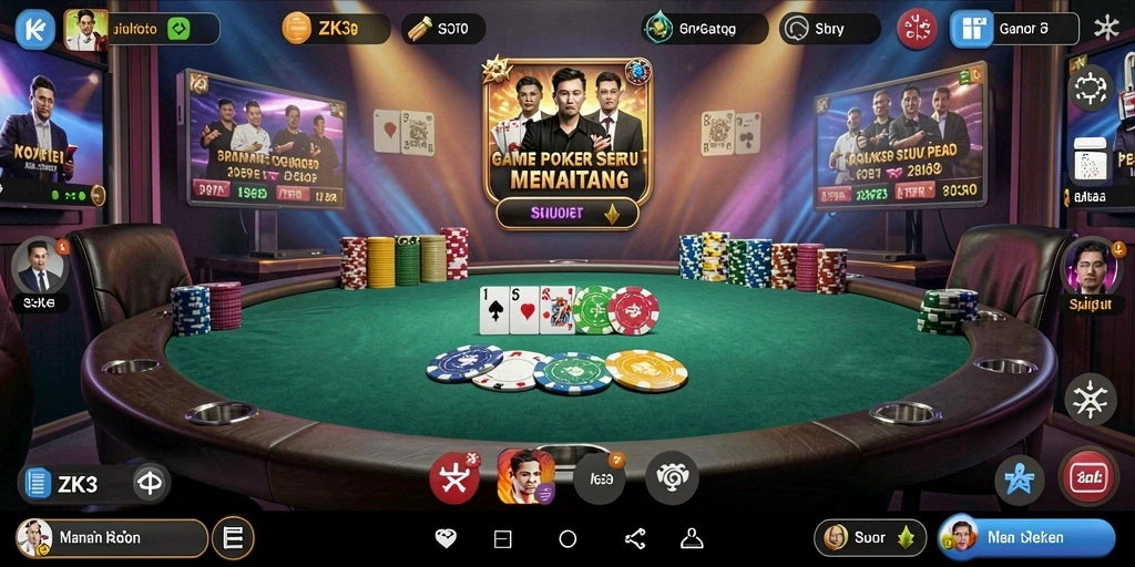 Screenshot utama ZK3 menampilkan gameplay Poker yang seru.